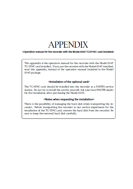 FOSTEX Appendix Model 8345 Operation Manual