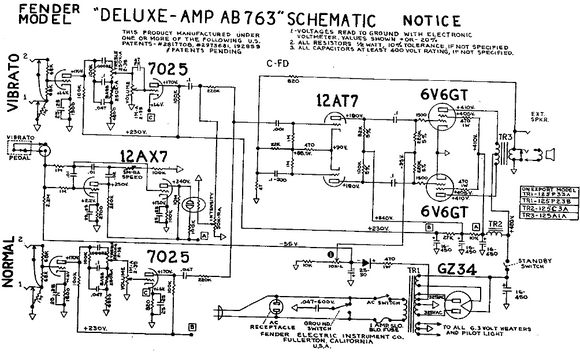 FENDER Deluxe Amp AB763 Schematic – Electronic Service Manuals