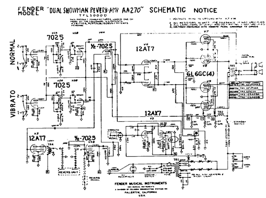 FENDER Dual Showman Reverb Amp AA270 Schematic – Electronic Service Manuals