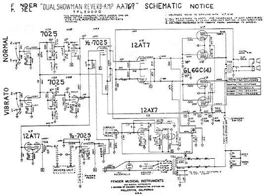 FENDER Dual Showman Reverb Amp AA769 Schematic