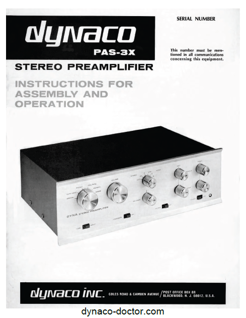 Dynaco PAS-3x Preamplifier Operations Manual