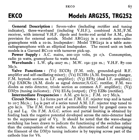 EKCO Model ARG255 Schematic