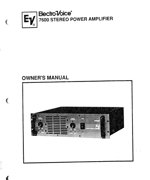 electrovoice-7600 Power Amp Owner's