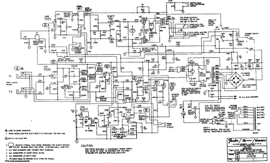 FENDER 75w Lead Amp W/Reverb Schematic
