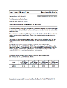 Harman Kardon Model FL8400-FL8450 CD Changer 9603 Service Bulletin