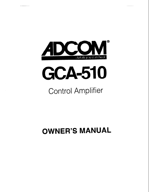 ADCOM GCA-510 Owner's Manual