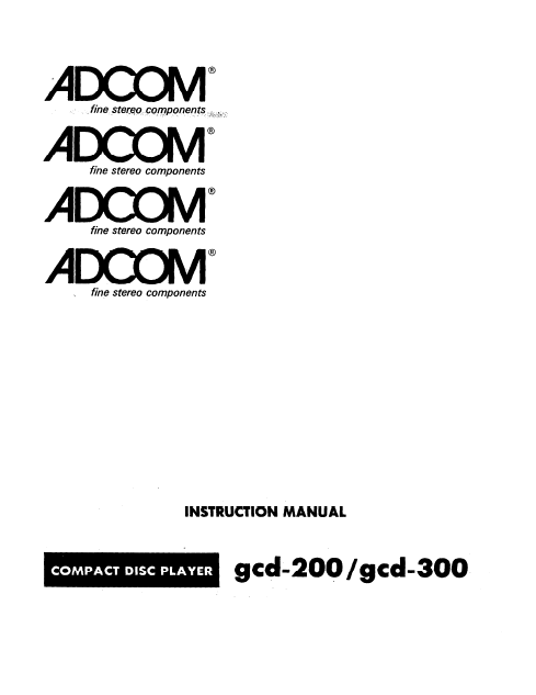 ADCOM GCD 200-300 Owner's Manual