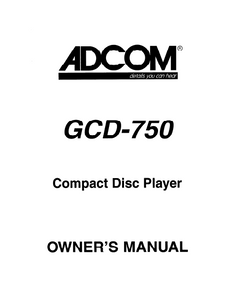 ADCOM GCD-750 Owner's Manual