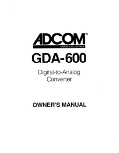 ADCOM GDA-600 Owner's Manual