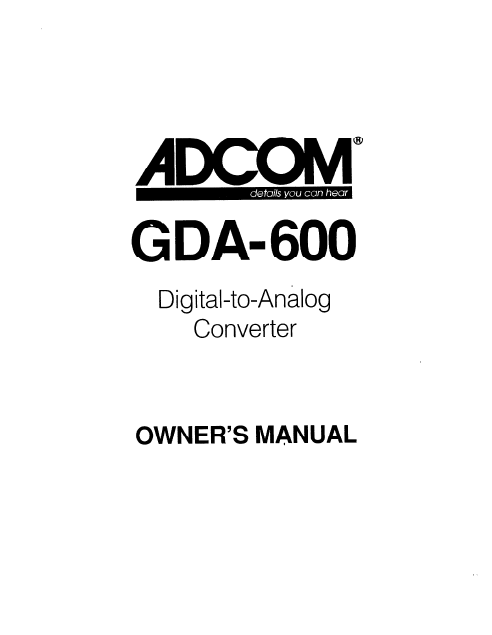 ADCOM GDA-600 Owner's Manual