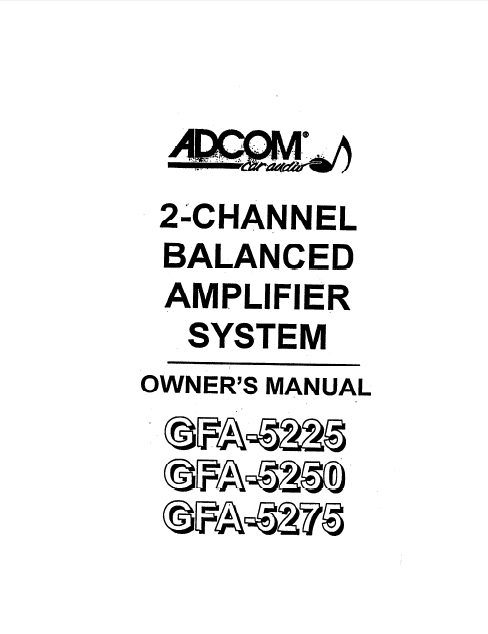ADCOM GFA-5225 Amplifier Owner's Manual