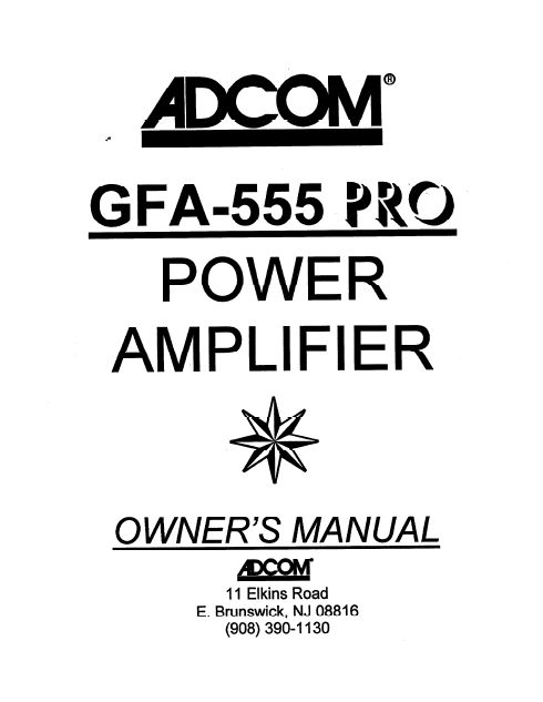 ADCOM GFA-555 Pro Power Amplifier Owner's Manual