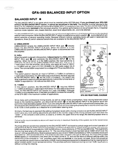 ADCOM GFA-565 Balanced Amplifier Owner's Manual