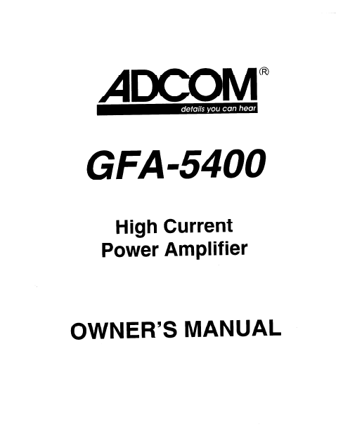 ADCOM GFA-5400 Power Amp Owner's Manual
