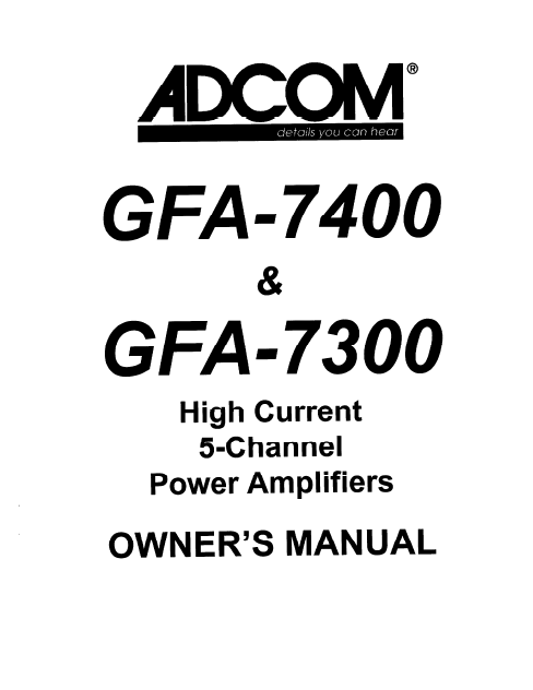ADCOM GFA 7400-7300 Power Amp Owner's Manual