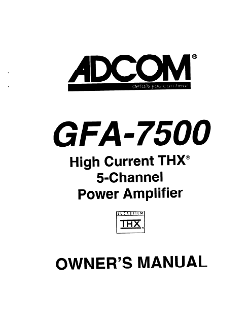 ADCOM GFA-7500 Power Amp Owner's Manual