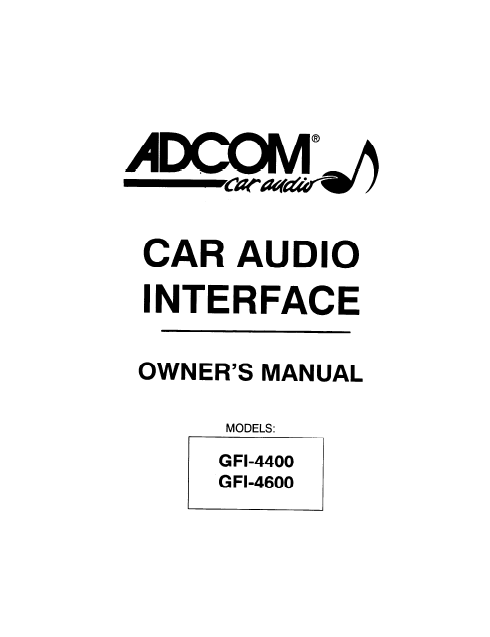 ADCOM GFI-4400 Car Audio Owner's Manual