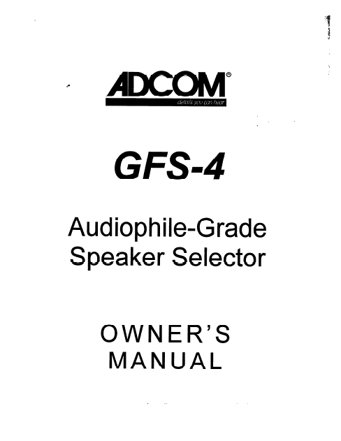 ADCOM GFS-4-Speaker Selector Owner's Manual