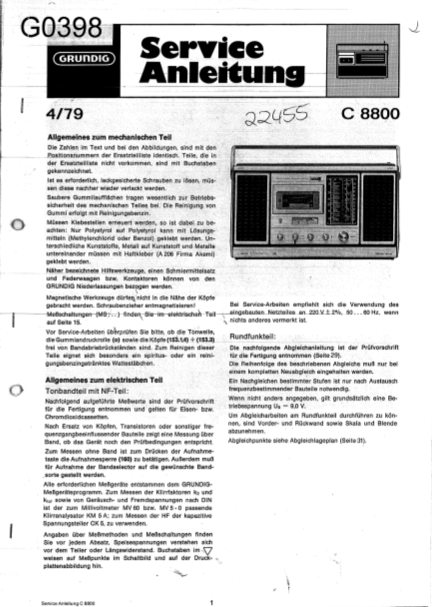 GRUNDIG Model C 8800 Operation Manual