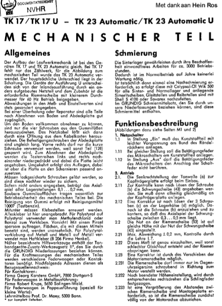 GRUNDIG TK17-TK17U and TK23 Automatic U Service Manual