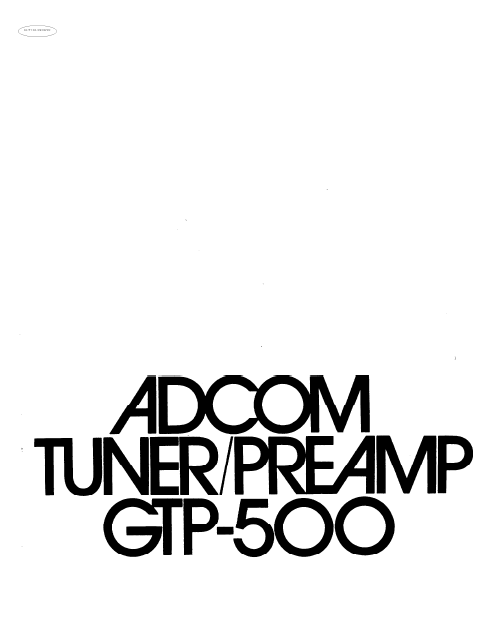 ADCOM GTP-500 Tuner PreAmp Owner's Manual