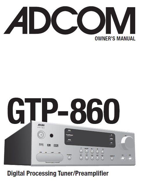 ADCOM GTP-860 Digital Tuner PreAmp Owner's Manual