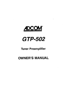 ADCOM GTP-502 Tuner PreAmp Owner's Manual