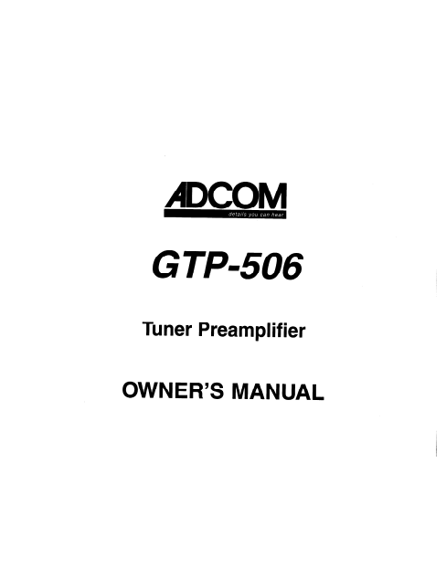 ADCOM GTP-506 Tuner PreAmp Owner's Manual