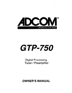 ADCOM GTP-750 Tuner PreAmp Owner's Manual