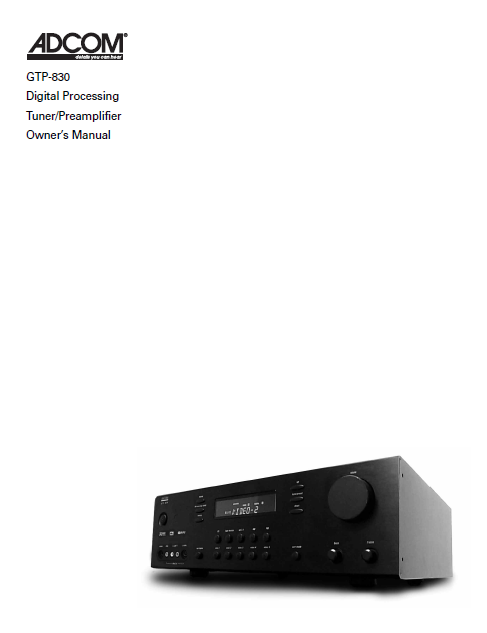 ADCOM GTP-830 Digital Tuner PreAmp Owner's Manual