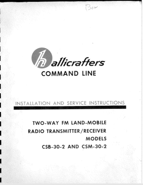 Hallicrafters Model CSB 30-2 CSM 30-2 Service Manual