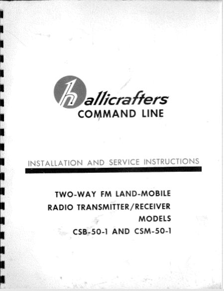 Hallicrafters Model CSB 50-1 CSM 50-1 Service Manual