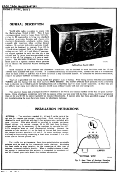Hallicrafters Model S-38C RUN 2 Operation Manual