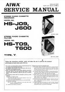 AIWA HS-J09 J600 Stereo Radio Cassette Service Manual