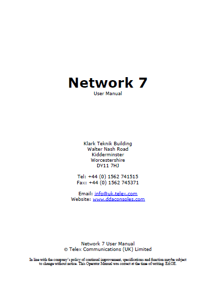 DDA Network7 Owner's Manual