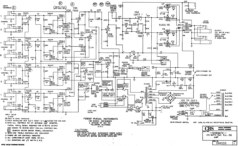 FENDER 135Watts RMS P.A Schematic