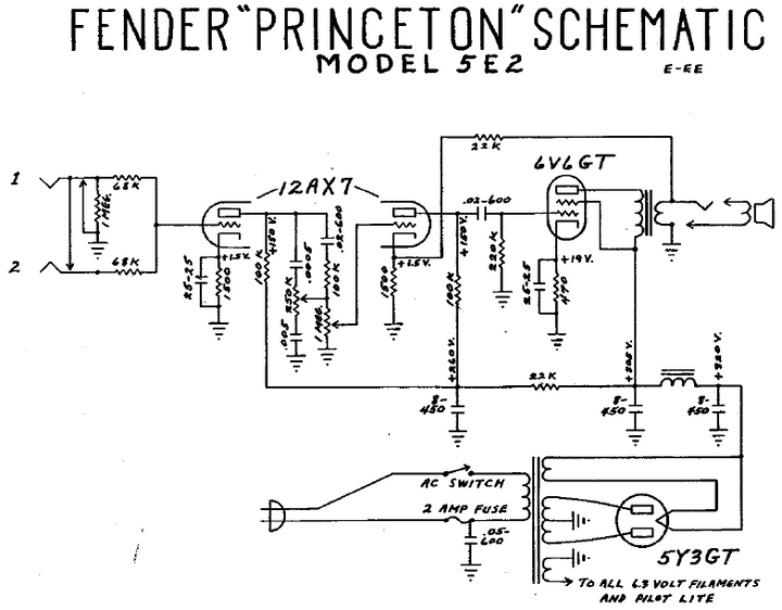 FENDER Princeton 5E2 Schematic – Electronic Service Manuals