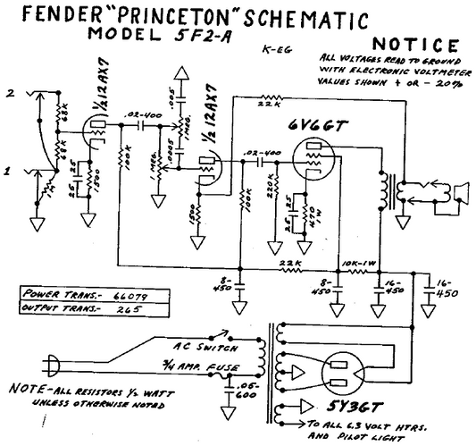 FENDER Princeton 5F2A Schematic