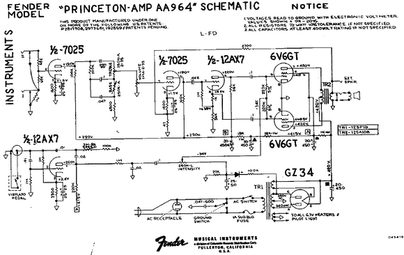 FENDER Princeton AA964 Schematic