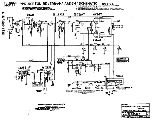 FENDER Princeton Reverb AA1164 Schematic