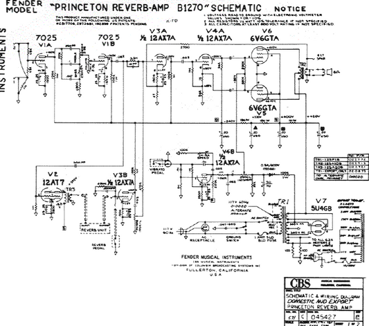 FENDER Princeton Reverb B1270 Schematic