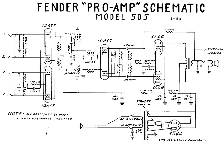 FENDER Pro-Amp 5d5 Schematic – Electronic Service Manuals