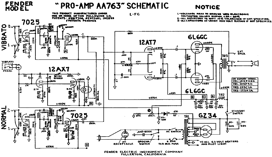 FENDER Pro-Amp AA763 Schematic