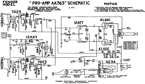 FENDER Pro-Amp AA763 Schematic