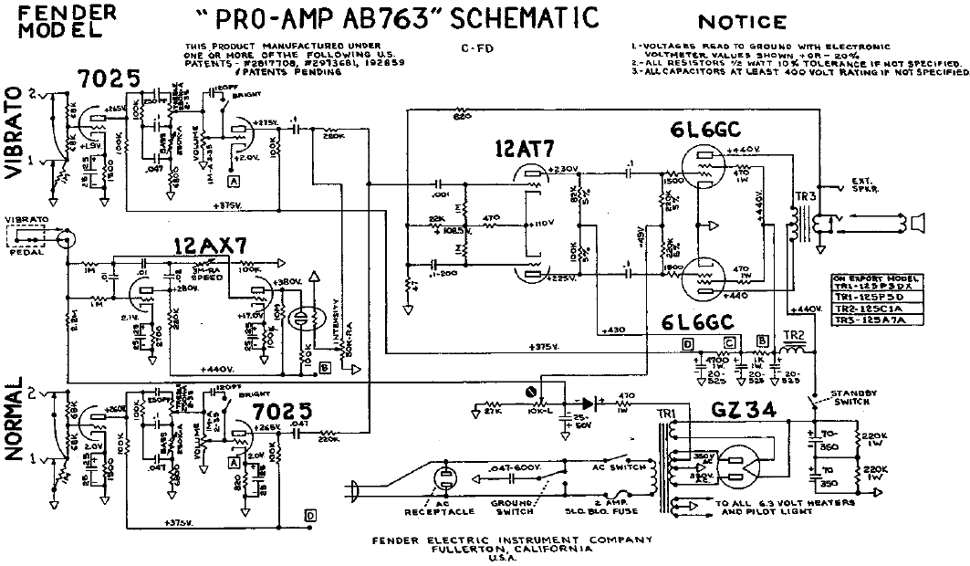 FENDER Pro-Amp AB763 Schematic