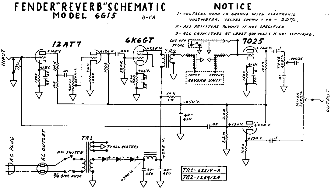 FENDER Reverb 6G15 Schematic – Electronic Service Manuals