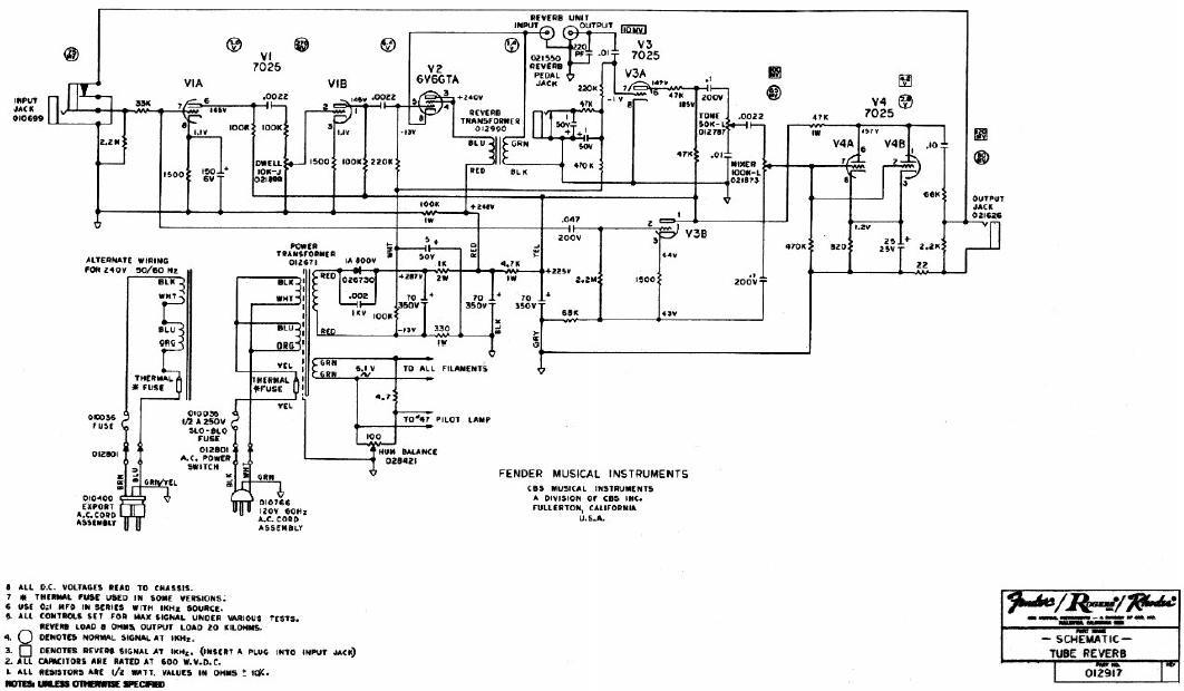FENDER Tube Reverb Schematic