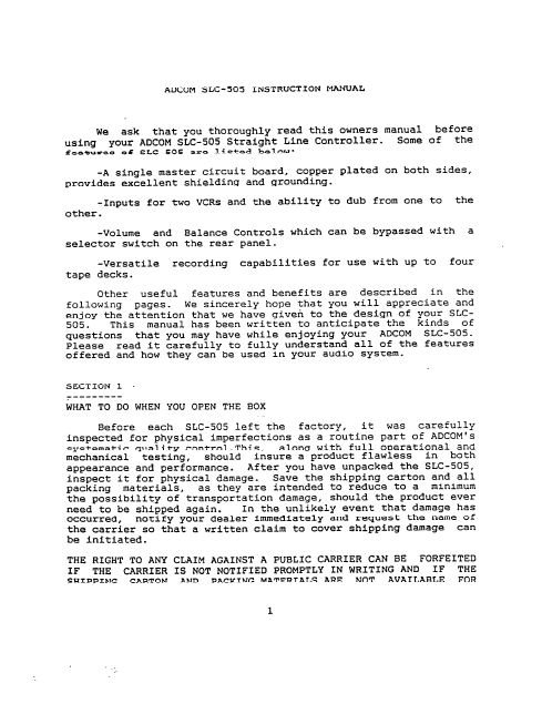 ADCOM SLC-505 Instruction Manual