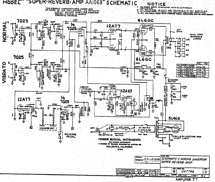 FENDER Super Reverb AA1069 Schematic