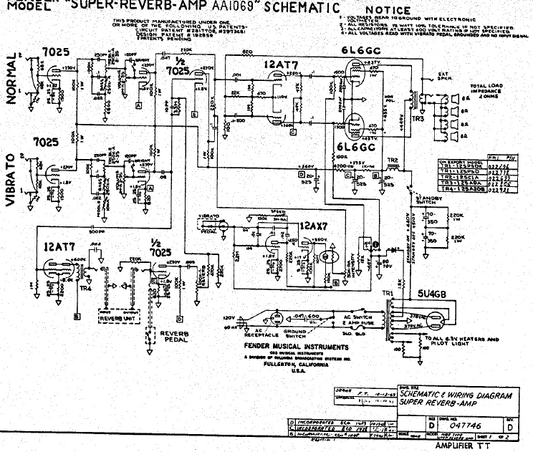 FENDER Super Reverb AA1069 Schematic